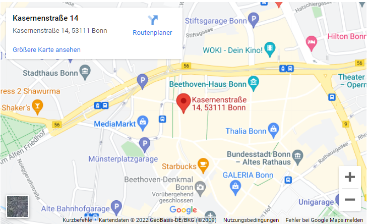 Straßenkarte Kasernenstraße 14, 53111 Bonn
